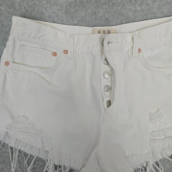 Free People We the Free Sz 30 White Denim Frayed Hem Distressed Festival Shorts - Picture 3 of 9